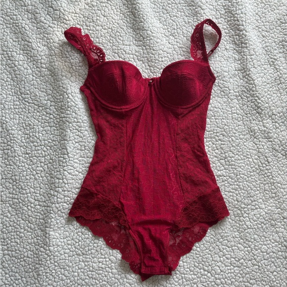Ariane Tops - Ariane Deep Red Lace Bustier Bodysuit ❤️